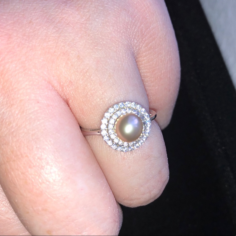 Vantel genuine golden pearl halo ring sterling